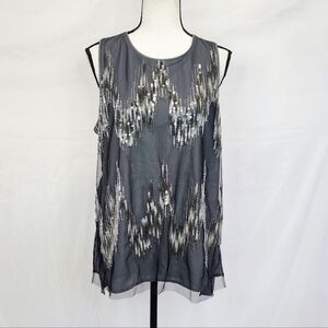 Women's Mossimo Grey Sequin Front Side Slit Hem Keyhole Back Sleeveless Top